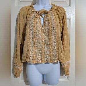 AE American Eagle Large Embroidered Blouse Women's Golden